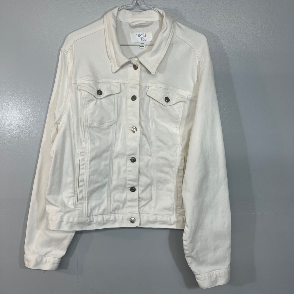 Time and Tru Womens White Denim Trucker Jacket Plus Size XXXL 3XL 22W